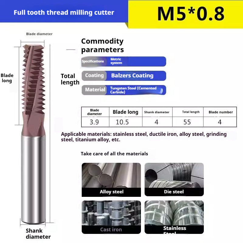 6032 60 degree thread milling cutter single thread, three threads, full thread CNC machining center tungsten steel alloy coated milling cutter can be customized Shandong Denso Pricision Tools Co.,Ltd.